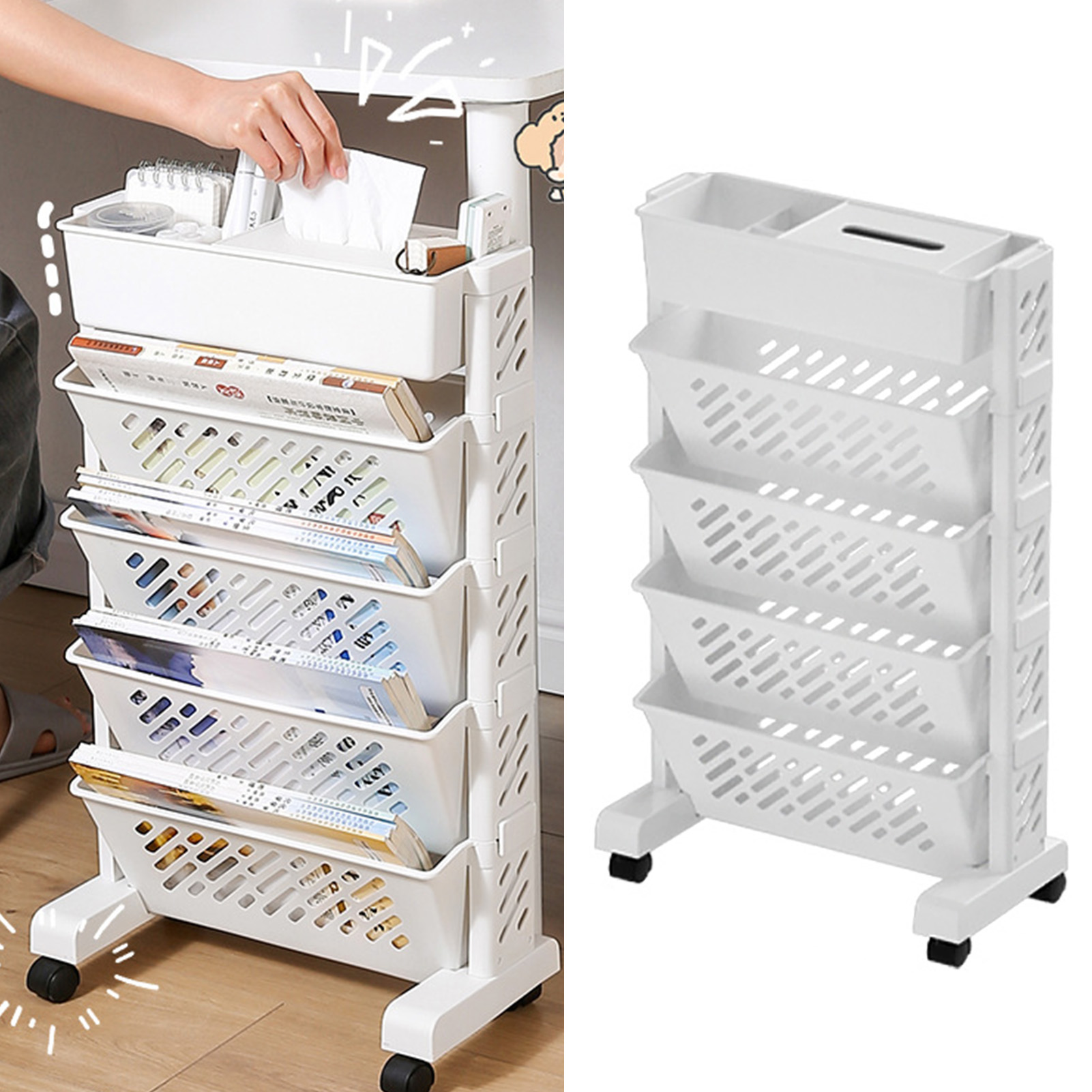 Movable Bookshelf Large Capaci - огляд і ціна Magazine Holder Rack